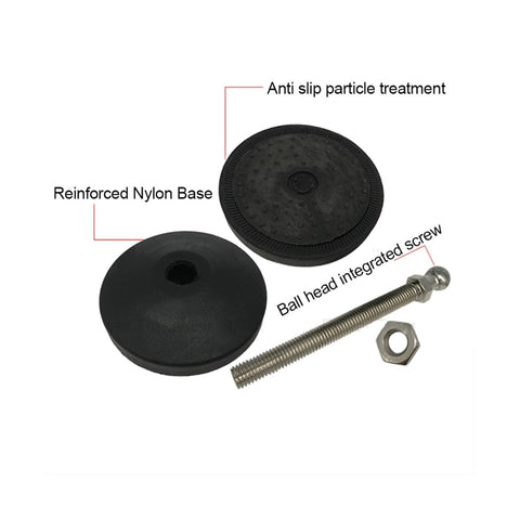 Beefy Adjustable Furniture Leveling Feet With Swivel Base And Tilt Joint Compatible M8 M10 M12 Screws, nylon base and steel screw detail image.