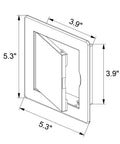 4 X 4 Inch Slick White Abs Plastic Access Panel For Drywall Walls Utility Service Hatch Door with secure flap cover, detailed dimensions shown.