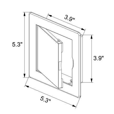 4 X 4 Inch Slick White Abs Plastic Access Panel For Drywall Walls Utility Service Hatch Door with secure flap cover, detailed dimensions shown.