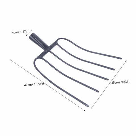 Heavy Duty Iron Manure Fork For Lawn Care And Farm Cleanup Handheld Pitchfork For Composting And Rural Waste Management shown with dimensions