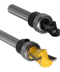 Two Pack One Quarter Inch Shank Dovetail Router Bits With Bearing Guide For Furniture Making And Cabinetry, Black 10 Degree Bit And Yellow Five Eighth Inch Bit For Smooth Dovetail Joints In Woodworking Cutter Tools.