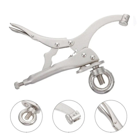 Heavy Duty Drill Press Clamp For Woodworking And Welding Jobs, Carbon Steel Vise Hold Down Fixture With Silver Finish