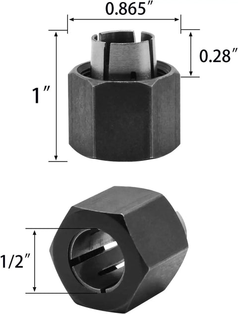 Two Piece Pro Grade Router Collet Kit With One Quarter Inch And One Half Inch Collets Fits DeWalt Bosch RC