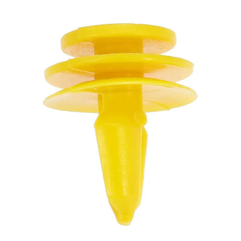 Built Dang Tough Nylon Door Trim Panel Push Retainer Fastener Clips For Jeep Grand Cherokee 50 Pack showing a single yellow nylon clip.