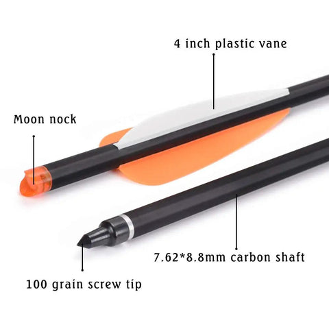 16 Inch Carbon Crossbow Bolts For Hunting And Archery Arrows With 4 Inch Vanes Moon Nocks Target Tips Pack Of 12 shown with details