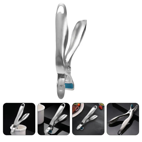 Heavy Duty Stainless Steel Plate Lifter Clamp With A Rock Solid Grip And Smart Anti Scald Bow Clip For Zero Stress Hot Casserole Handling In Your Kitchen viewed from the side.