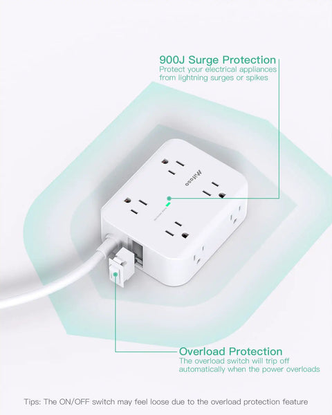 Image showing the Beefy 12-Device Power Strip With 10Ft Cord Flat Plug Wall Mount 8 AC Outlets And 4 USB Ports with overload protection.