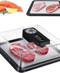 Quick Thaw Electric Defrost Tray for Steaks Chicken Fish And Shrimp Featuring Smart Timer in use with thawing beef cuts.