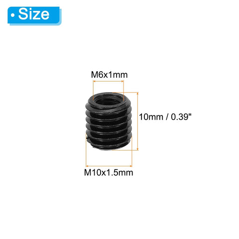 PATIKIL black metal thread adapter sleeve, M10xM6 reducing nut, 10 mm long