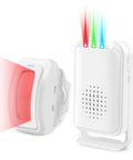 Wireless Motion Sensor Door Chime With 4 LED Indicators And Vibration No Drill Easy Install Doorbell Alarm For Home Office Store School 17 Ringtones And Syncable Alerts Indoor Use, white indoor unit with LED alerts