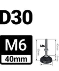 Universal Adjustable Furniture Leveling Feet Four Pack Featuring Swivel Angle Controls Ranging From One To Two Point Five Inches Tall Carbon Steel Bodies Nylon Glide Pads Banish Wobbly Surfaces Instantly, M6 40mm leveling foot with dimensions.