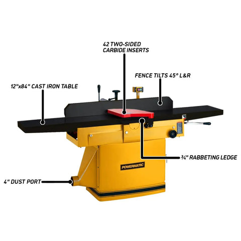 ArmorGlide 12 Inch Parallelogram Jointer With Helical Cutterhead, 3 HP, 230V 1Ph, 12 x 84 Cast Bed, low friction coating
