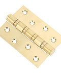 Rock Solid Heavy Gauge Stainless Steel Door Hinges With Hydraulic Buffering And Brushed Metal Hardware Built Tough For Dead Quiet And Butter Smooth Cabinet Swinging, showcasing gold finish and mounting holes.