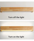 Hardwired Wood Led Wall Sconce,Modern Minimalist Rectangle Vanity Light,Updown 6000k for Living Room Bedroom Hallway (55cm) off and on display.