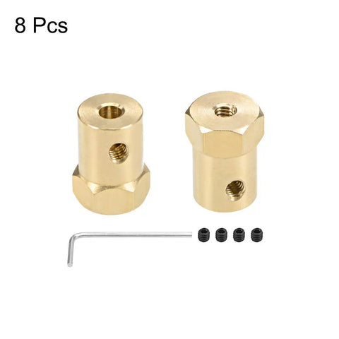 4mm Hex Brass Shaft Coupler For RC Motors And Model Shafts Flexible Connector For Car Wheels And Tires Durable Hex Coupling For 4mm Shafts Pack Of 8 Great For Hobbyists And Pros Alike, brass coupler with wrench and set screws