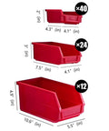 Sizes of bins for Heavy Duty Metal Bin Rack Storage Organizer System With 76 Removable Bins For Tools Hardware Nuts Bolts