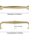 10 Pack Brushed Gold Cabinet Pulls For 5 Inch Center, Boss Style Modern Kitchen Handles dimensions and side view