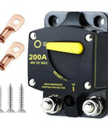 Heavy Duty Circuit Breaker With Manual Reset Switch For 12V And 48V DC Trolling Motors Marine Rv Electronics features weatherproof design and 200A current limit.