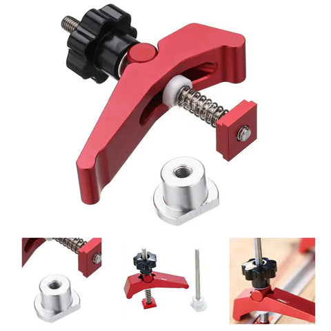 Heavy Duty T Slot Hold Down Clamp Set For Precision Woodworking Benches with Quick Twist Lock Knobs and Smooth Slide Bases