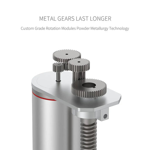 Close-up of metal gears on Beefy 100mm Stroke Electric Linear Actuator 12V High Speed 0.47 Inches Per Second