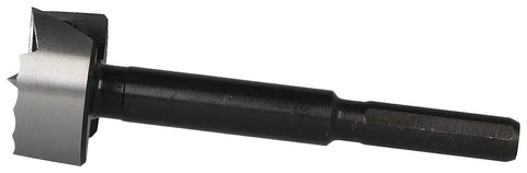 Forstner drill bit from a 5-piece kit featuring serrated tips and high-speed steel construction for precise wood drilling.