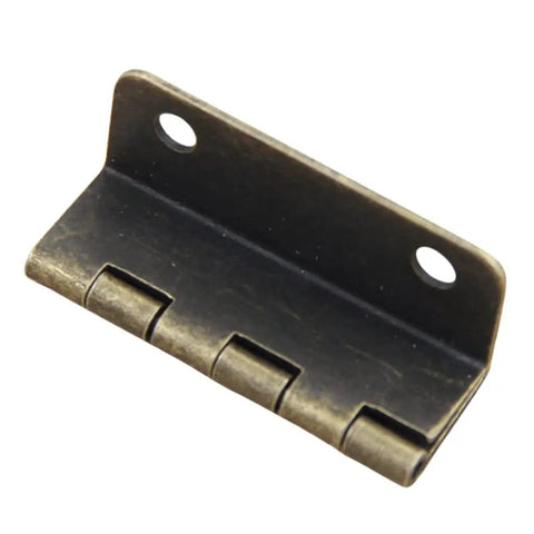 Close-up of one hinge from Set Of 10 Classic Cabinet Door Hinges For Wood Boxes And Furniture Vintage Old Fashioned 4 Hole Hinges