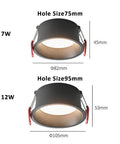ELUKHT 4-Pack 7W/12W Commercial LED Recessed Downlight with Black Anti-Glare Trim - 3 Color Selectable for Indoor Lighting, 12w-Warm Light with size specifications.