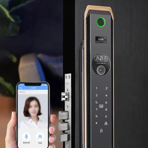 Fully Automatic Fingerprint Lock And Bright Display Made For Wooden Doors, showcasing sleek design and smart access features.