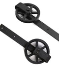 Heavy Duty Sliding Barn Door Hardware Kit With Big Spoke Wheel Hanger J Style 6 Feet Long Supports Up To 330 Lbs Built Tough Steel Track System Quiet Nylon Wheels Spring Damping Door Stoppers Fits 36 Inch Door Panel
