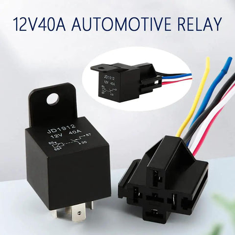 40Amp 12V 4 Pin Car Relay Waterproof And Dustproof For Motorcycle Truck Boat SPST No Heavy Duty Automotive Relay image showing the relay with wires.