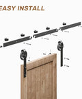Beefed-Up Sliding Barn Door Hardware Kit 84 Inch Seven Foot Track System For Single Door Fits 42 Inch Wide Panels With Big Wheel Rollers