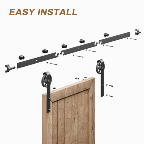 Beefed-Up Sliding Barn Door Hardware Kit 84 Inch Seven Foot Track System For Single Door Fits 42 Inch Wide Panels With Big Wheel Rollers