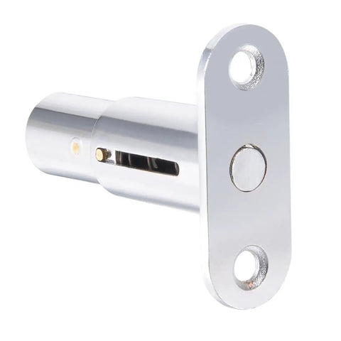 Heavy Duty Push Plunger Cabinet Lock For Dresser And Desk Drawers Zinc Alloy Chrome Finish showing the lock's recessed head and smooth design.
