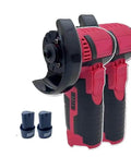 Compact Brushless Micro Angle Grinder Featuring Three Compatible 12 Volt Batteries Fits Standard M12 Style Systems in red and black.