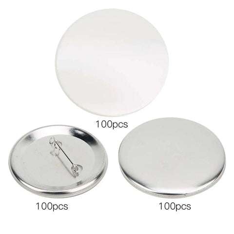 56mm Metal Badge Making Kit With Pin Back Button Parts For DIY Craft Projects and Wearable Badges includes tinplate front covers, 100 sets