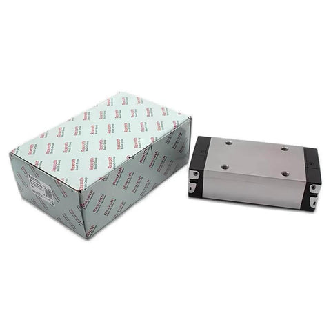 SLS Extended Ball Slider Guide - Single Linear Slide Unit, Extended-size Bearing Block, boxed and unboxed view
