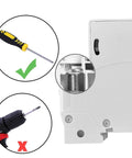 Side view of DC 500V 25A 2 Pole Photovoltaic Circuit Breaker For Solar PV System with correct screwdriver usage symbol.
