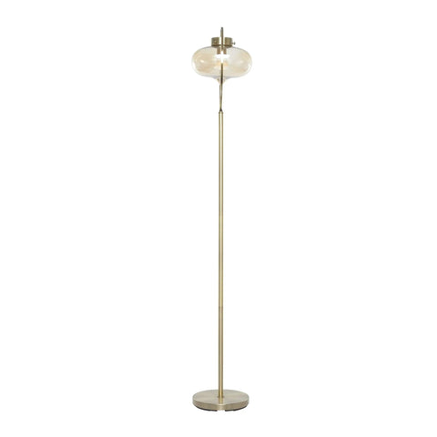 Gold Metal Floor Lamp With Hanging Glass Shade For Living Room, Tall 65 Inch Standing Lamp, Contemporary Modern Design