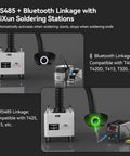 Heavy Duty Fume Extractor With Three Layer Filter For Industrial Workshops connected to AiXun soldering station, showing Bluetooth linkage.