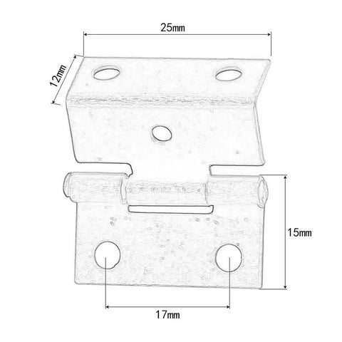 Illustration of Dope Zinc Alloy Cabinet Hinges Set with Antique Bronze and Silver Finish dimensions: 25mm x 12mm x 17mm