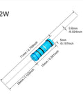 Diagram of 30 Pack 2W 47 Ohm Metal Film Resistors 47R Through Hole Current Limiting Tolerance 1 Percent, dimensions labeled.