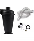 Tough As Nails Household Dust Collector Parts And Industrial Cyclone Separator Upgrade includes a black cyclone and flexible intake hose.