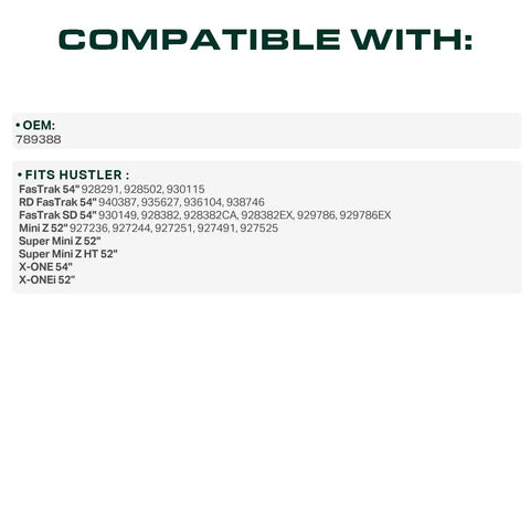 Compatibility list for Beefed Up Replacement Mower Deck Belt 0.67 Inch Wide 152 Inch Long Aramid Cord for Hustler FasTrak models