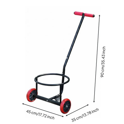Beefy Heavy Duty Bucket Cart Hand Truck With Circular Angled Handle And Foam Cushion For Easy Home And Patio Hauling Rolling Carbon Steel Carrier With Open Frame And Smooth Wheels Black, 90 cm tall