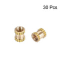 Brass Knurled Insert Nuts Kit M2.5 x 4mm Length 3.5mm Outer Diameter Female Thread Embeds 30 PCS showing two nuts