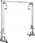 Beefy Heavy Duty Cable Crossover Machine For Home Gym Functional Trainer Featuring Dual High And Low Pulleys And Smooth Cable Action, side view, steel frame.