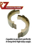 Electric Trailer Brake Shoes Replacement Kit 12 Inch By 2 Inch For 5200 Lb 6000 Lb 7000 Lb Trailers 5 Hole Brake Assembly With Springs And Pins Dexter Type Hub Accessories EZ Install Premium Durable Components For Long Lasting Safe Braking On Your Trailer shown with two brake shoes.