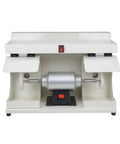 Heavy Duty Dual Head Bench Grinder With 550W Copper Motor And Bright Led Work Light For Quick Tough Sharpening At 2800 Rpm No Sweat Setup Knockout Build front view with dual polishing wheels