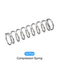 Side view of 10 silver stainless steel coil compression springs