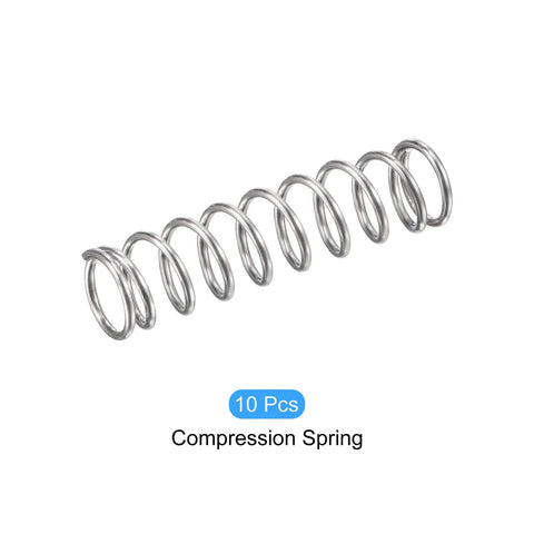 Side view of 10 silver stainless steel coil compression springs
